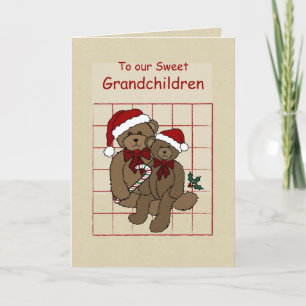 Grandchildren Teddy Bears Wishing Happy Holidays Card