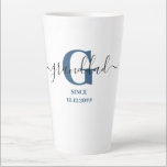 Granddad Elegant Script Monogram Blue Latte Mug<br><div class="desc">Latte mug for a new granddad or long established one! which you can personalise with the date they became a grandfather. This trendy minimalist design has a modern colour palette of blue, black and white. It has a Granddad monogram, with the initial letter G and the name granddad, lettered in...</div>
