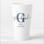 Granddad Elegant Script Monogram Blue Latte Mug<br><div class="desc">Latte mug for a new granddad or long established one! which you can personalise with the date they became a grandfather. This trendy minimalist design has a modern colour palette of blue, black and white. It has a Granddad monogram, with the initial letter G and the name granddad, lettered in...</div>