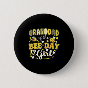 Granddad of the bee-day girl funny bee birthday 6 cm round badge