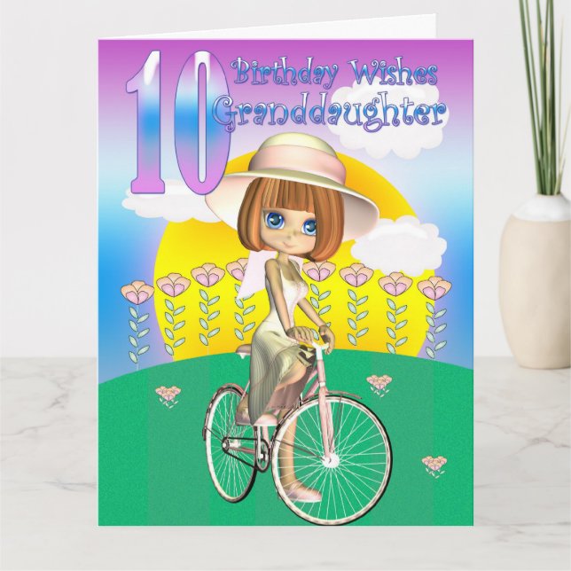 Granddaughter 10th Birthday Card with little girl (Front)