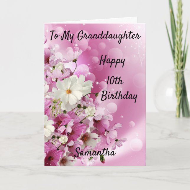 Granddaughter 10th Birthday Pink and White Flower Card (Front)