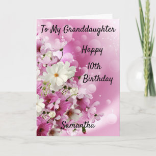 Granddaughter 10th Birthday Pink and White Flower Card