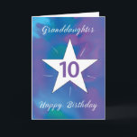 Granddaughter 10th Birthday White Shining Star Card<br><div class="desc">Double digits are here, and this birthday card is just as amazing as your 10-year-old granddaughter! Featuring a stunning watercolor background of purple, pink, blue, and green, the central white star glows with shining rays, representing her incredible energy and warmth. A perfect way to let her know how much she...</div>