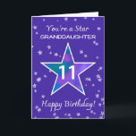 Granddaughter 11th Birthday Shining Star Purple Card<br><div class="desc">Celebrate your growing granddaughter on her 11th birthday with a card as bright and lively as she is! A big, dazzling star in rich watercolor shades of blue, purple, green, and pink is framed by a soft periwinkle sky and dancing textured stars. A sweet and upbeat design to let her...</div>