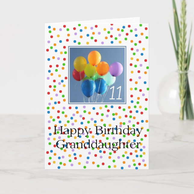 Granddaughter 11th happy balloon birthday card (Front)