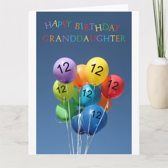 Granddaughter 12th birthday balloons card (Front)
