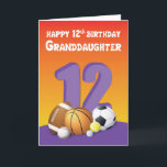 Granddaughter 12th Birthday Sports Balls Card<br><div class="desc">Your tween granddaughter who is well into sports will be surprised and happy to receive this card for her 12th birthday celebration that will be happening soon. Get her this card now!</div>