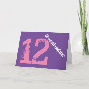 Granddaughter, 12th birthday, white, pink, purple. card