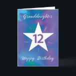 Granddaughter 12th Birthday White Shining Star Card<br><div class="desc">Your granddaughter is turning 12, and this birthday card captures the brightness and excitement of the moment! The vibrant watercolor background of purple, pink, blue, and green sets the perfect stage for the shining white star at the centre, which radiates with dazzling lines. A beautiful, inspiring design to celebrate the...</div>