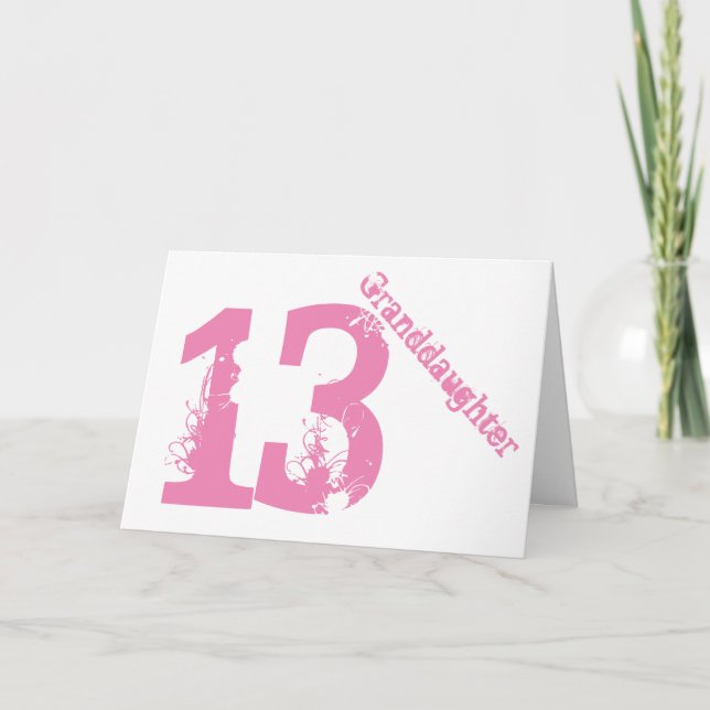 Granddaughter, 13th birthday, white and pink. card (Front)