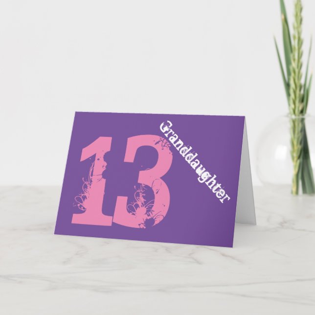 Granddaughter, 13th birthday, white, pink, purple. card (Front)