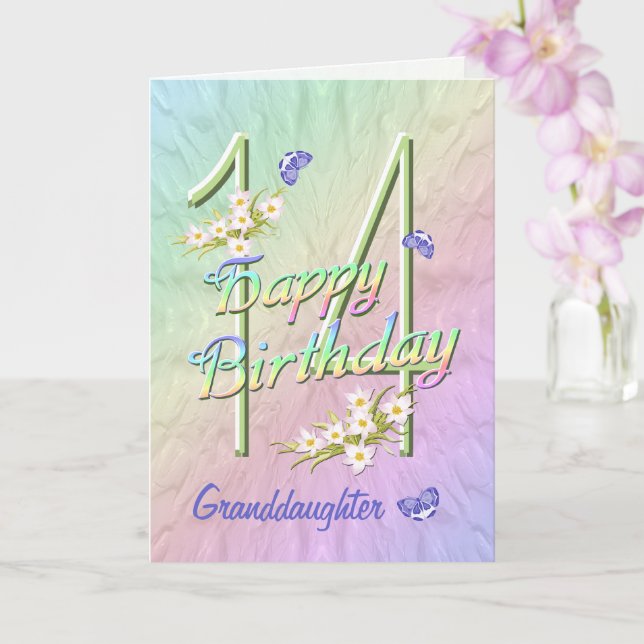 Granddaughter 14th Birthday Butterfly Garden Card (Orchid)