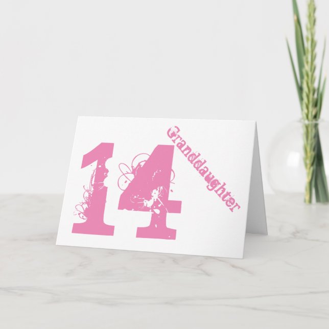 Granddaughter, 14th birthday, white and pink. card (Front)