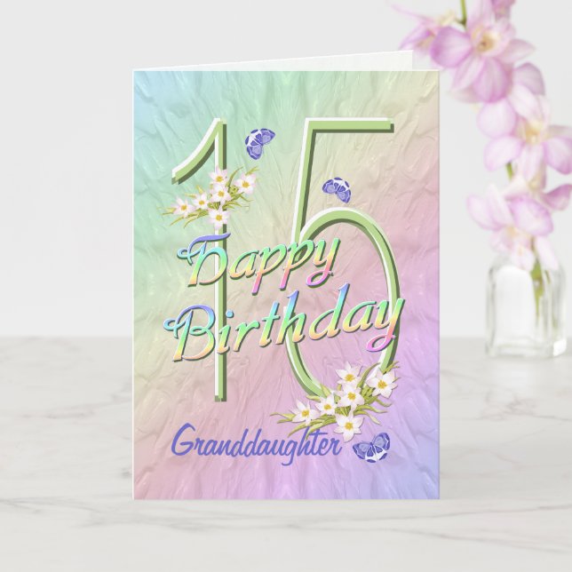 Granddaughter 15th Birthday Butterfly Garden Card (Orchid)