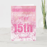 Granddaughter 15th Girly Pink Glitter Birthday
