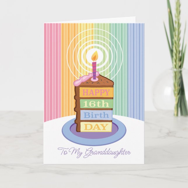 Granddaughter 16th Birthday 4 Layered Cake Slice Card (Front)