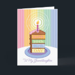 Granddaughter 16th Birthday 4 Layered Cake Slice Card<br><div class="desc">A birthday card for your 16 year old Granddaughter. "Happy 16th Birth day" is on each layer of the cake with Chocolate icing. Rainbow stripes are the background for the cake slice sitting on a white table. Bright colours and a bold graphic styling give this birthday wish a festive feel....</div>