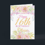 Granddaughter 16th Birthday Pink Rose Floral Card<br><div class="desc">A gorgeous floral 16th birthday card for your granddaughter. This fabulous design features soft pink watercolor roses and flowers  Personalise with a name to wish someone a very happy sweet sixteenth birthday.</div>