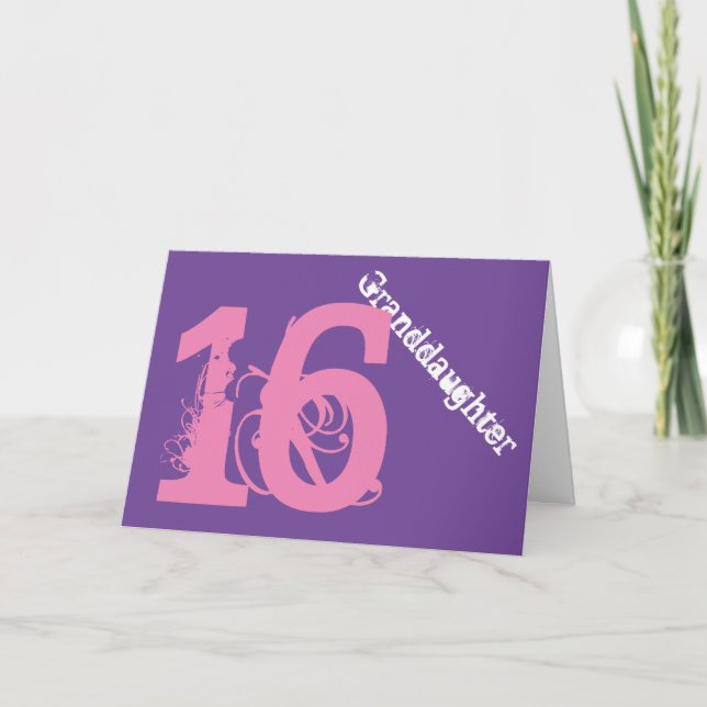 Granddaughter, 16th birthday, white, pink, purple. card (Front)