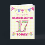 Granddaughter 17th Birthday Primroses Bunting Card<br><div class="desc">A pretty 17th Birthday card for your granddaughter, with polka dot bunting, primrose flowers and numbers filled with a primrose pattern, all on a pale yellow check gingham background. The front cover message is, 'To a very special GRANDDAUGHTER 17 TODAY!' The inside message is just a suggestion and you can...</div>