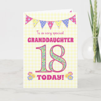 Granddaughter 18th Birthday Primroses Bunting Card