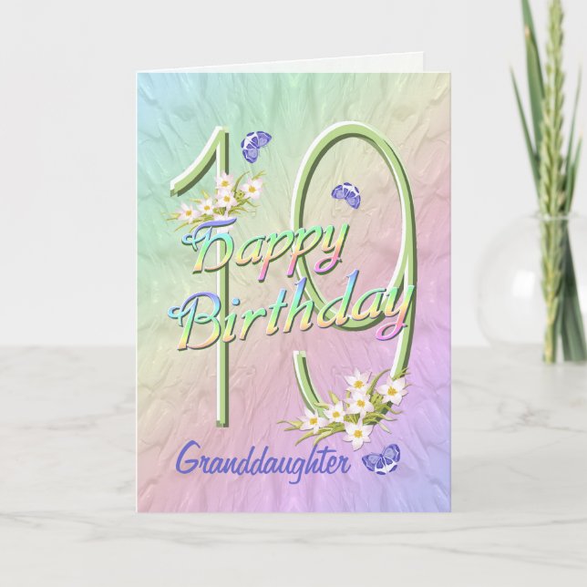 Granddaughter 19th Birthday Butterfly Garden Card (Front)