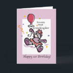 Granddaughter 1st Birthday Bear Balloon Card<br><div class="desc">A beautiful girl will be one very soon. Send your best wishes for such a happy occasion with this colourful Birthday card. A balloon is hold by a teddy bear wearing a pink dress.</div>