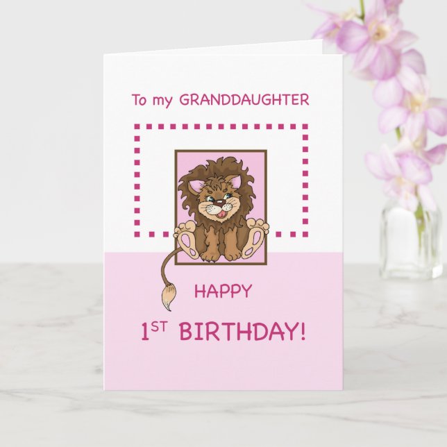 Granddaughter 1st Birthday Cute Lion Card (Orchid)