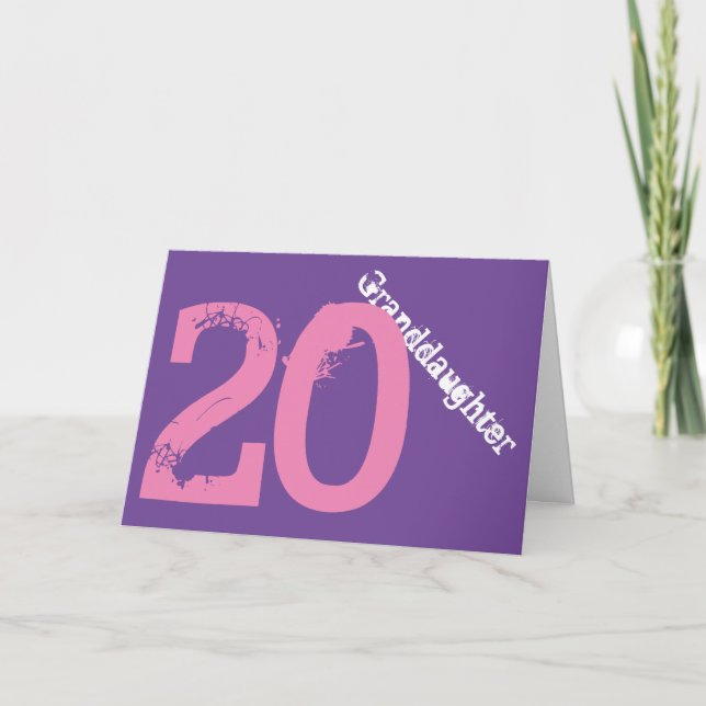 Granddaughter, 20th birthday, white, pink, purple. card (Front)