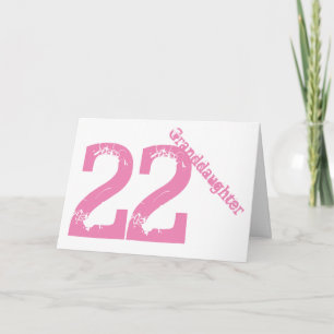 Granddaughter, 22nd birthday, white and pink. card