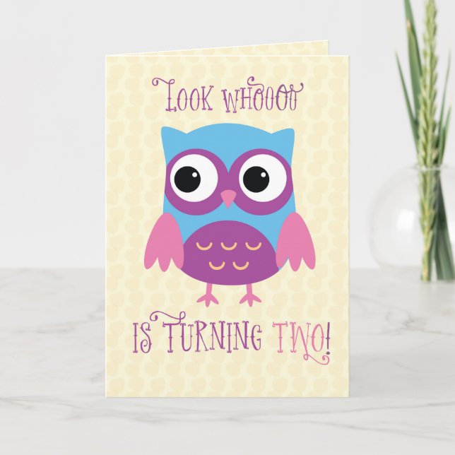 Granddaughter 2nd Birthday, Owl, Pink, Purple Card (Front)