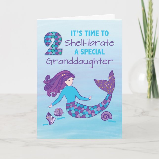 Granddaughter 2nd Birthday Sparkly Look Mermaid Card (Front)