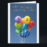 Granddaughter 3rd birthday balloons card<br><div class="desc">Created from an original Studio Porto Sabbia photo! This Coloured Balloons Birthday card is available as an age specific card ages 1 to 12,  in different languages and for various specific (family) relations. For Birthday Party Invitations in the same style,  check the Invitation section of Studio Porto Sabbia</div>