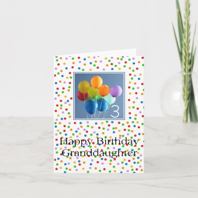 Granddaughter 3rd birthday balloons card (Front)