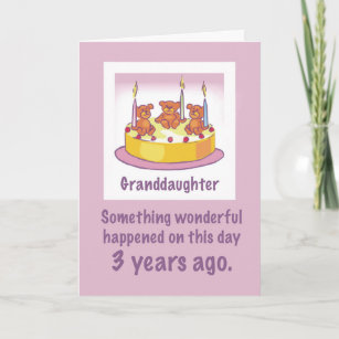 Granddaughter 3rd Birthday Teddy Bears Candles and Card
