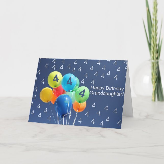 Granddaughter 4th birthday coloured balloons card (Front)