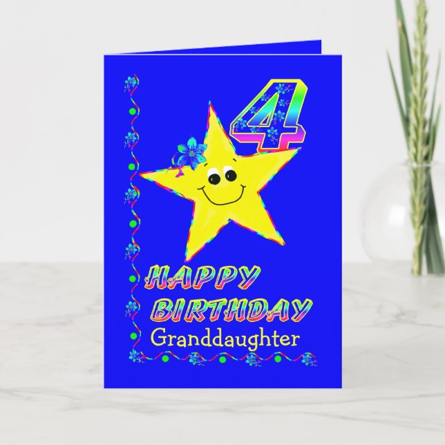 Granddaughter 4th Birthday Stars Card (Front)