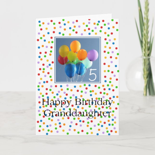Granddaughter 5th birthday coloured balloons card (Front)
