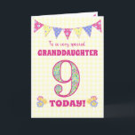 Granddaughter 9th Birthday Primroses Bunting Card<br><div class="desc">A pretty 9th Birthday card for your granddaughter, with polka dot bunting, primrose flowers and numbers filled with a primrose pattern, all on a pale yellow check gingham background. The front cover message is, 'To a very special GRANDDAUGHTER 9 TODAY!' The inside message is just a suggestion and you can...</div>