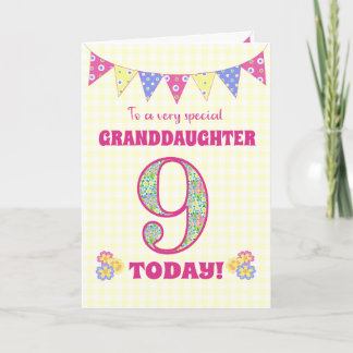 Granddaughter 9th Birthday Primroses Bunting Card