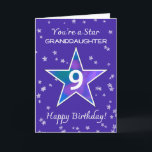 Granddaughter 9th Birthday Shining Star Purple Card<br><div class="desc">Let your granddaughter feel extra special on her 9th birthday with this joyful and colourful design! A large watercolor star, glowing in a mix of purples, blues, pinks, and greens, takes centre stage against a whimsical periwinkle backdrop. Smaller textured stars twinkle all around, adding to the fun. A cheerful and...</div>