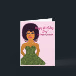 Granddaughter African American Happy Birthday Card<br><div class="desc">This cute card features an African American woman in a green camouflage dress.  Send this cool card out to your granddaughter and let her know much you appreciate her.</div>