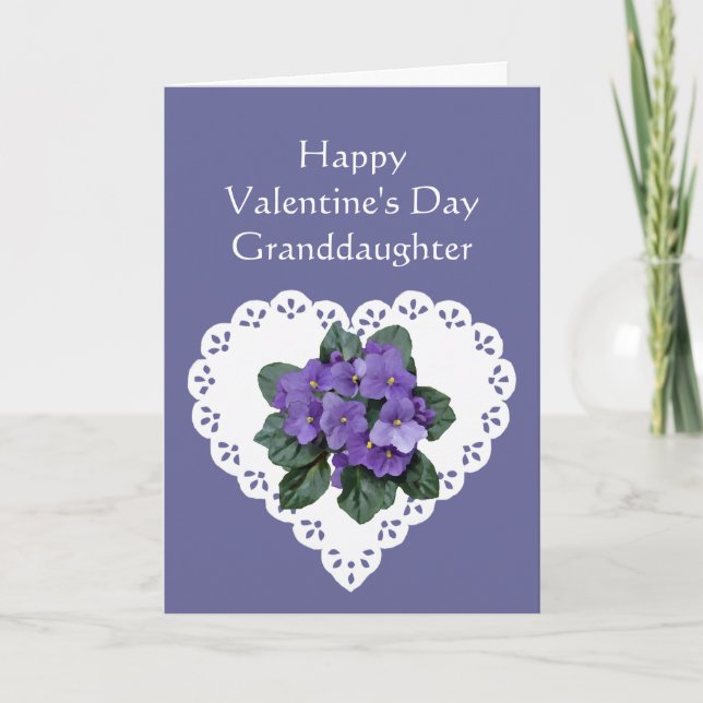 Granddaughter African Violet Flower Valentine Poem Holiday Card (Front)