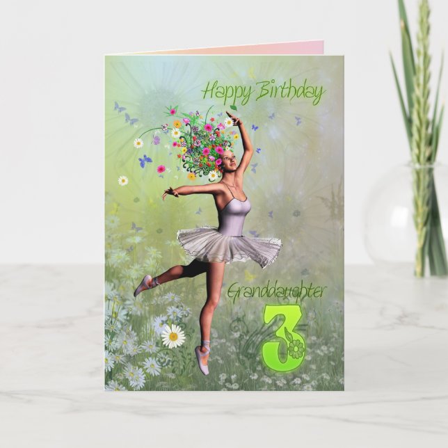 Granddaughter age 3, flower fairy birthday card (Front)