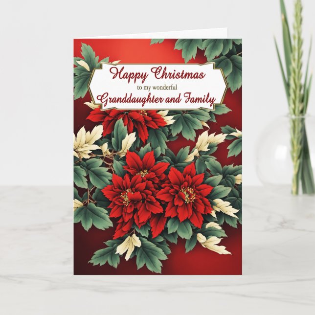 Granddaughter and Family Christmas Poinsettias Holiday Card (Front)