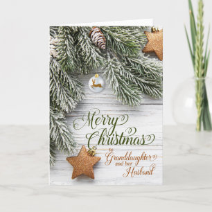 Granddaughter and Husband Christmas Pine and Stars Holiday Card