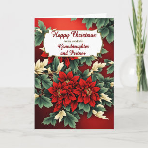 Granddaughter and Partner Christmas Poinsettias Holiday Card