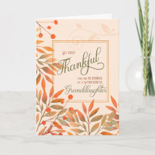 Granddaughter Autumn Harvest Leaves Thanksgiving Holiday Card