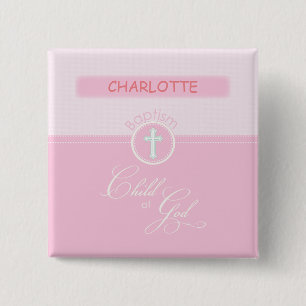 Granddaughter Baptism, Custom Name, Pink Child o 15 Cm Square Badge
